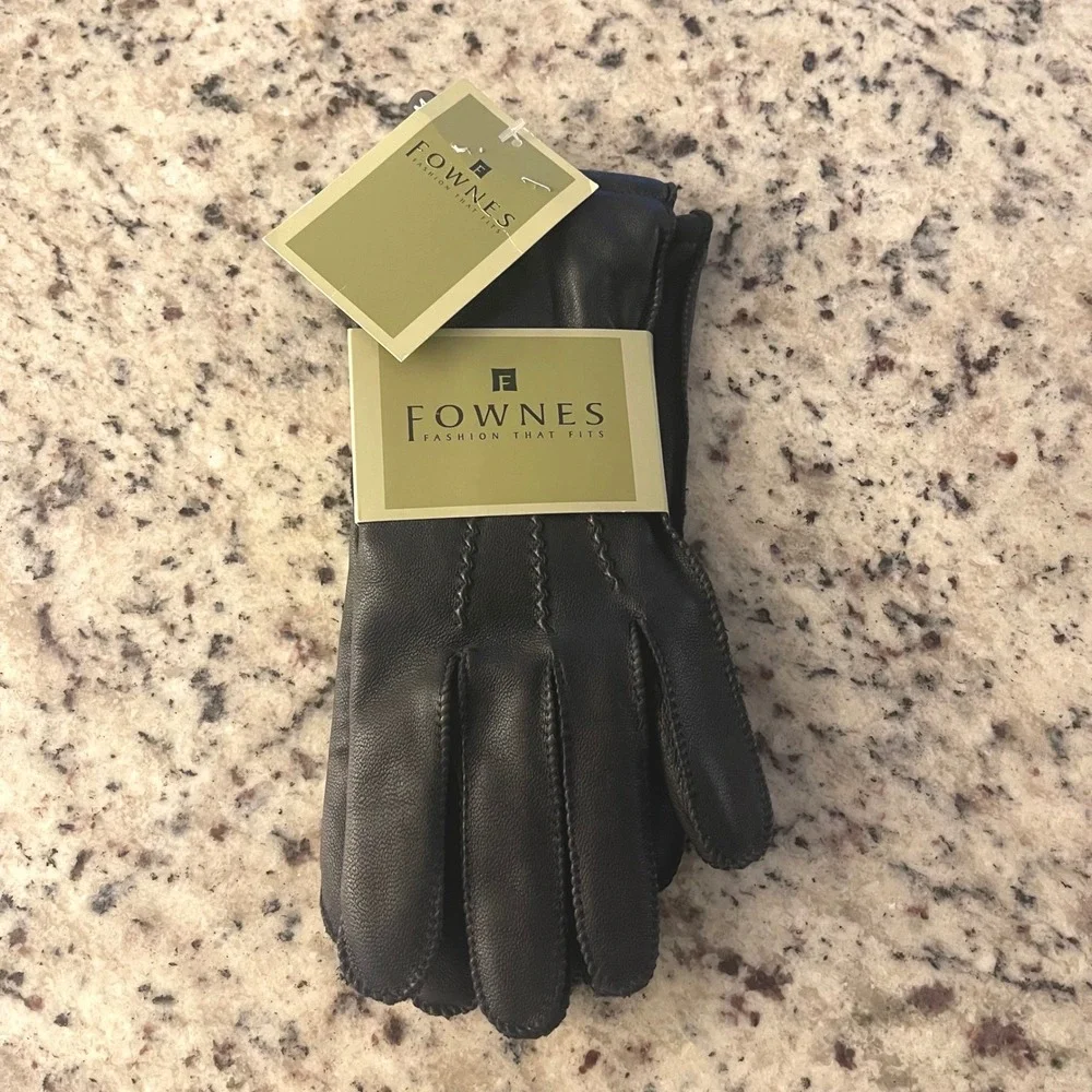 Fownes Leather Gloves Women M Black Classic Wool Cashmere Lined NWT Luxury Warm